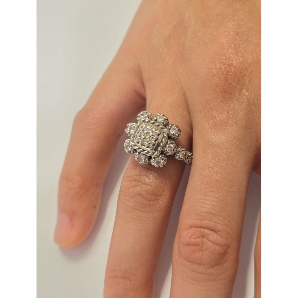 Retired Judith Ripka Sterling Silver Diamonique Halo Cluster Ring Size 6.5